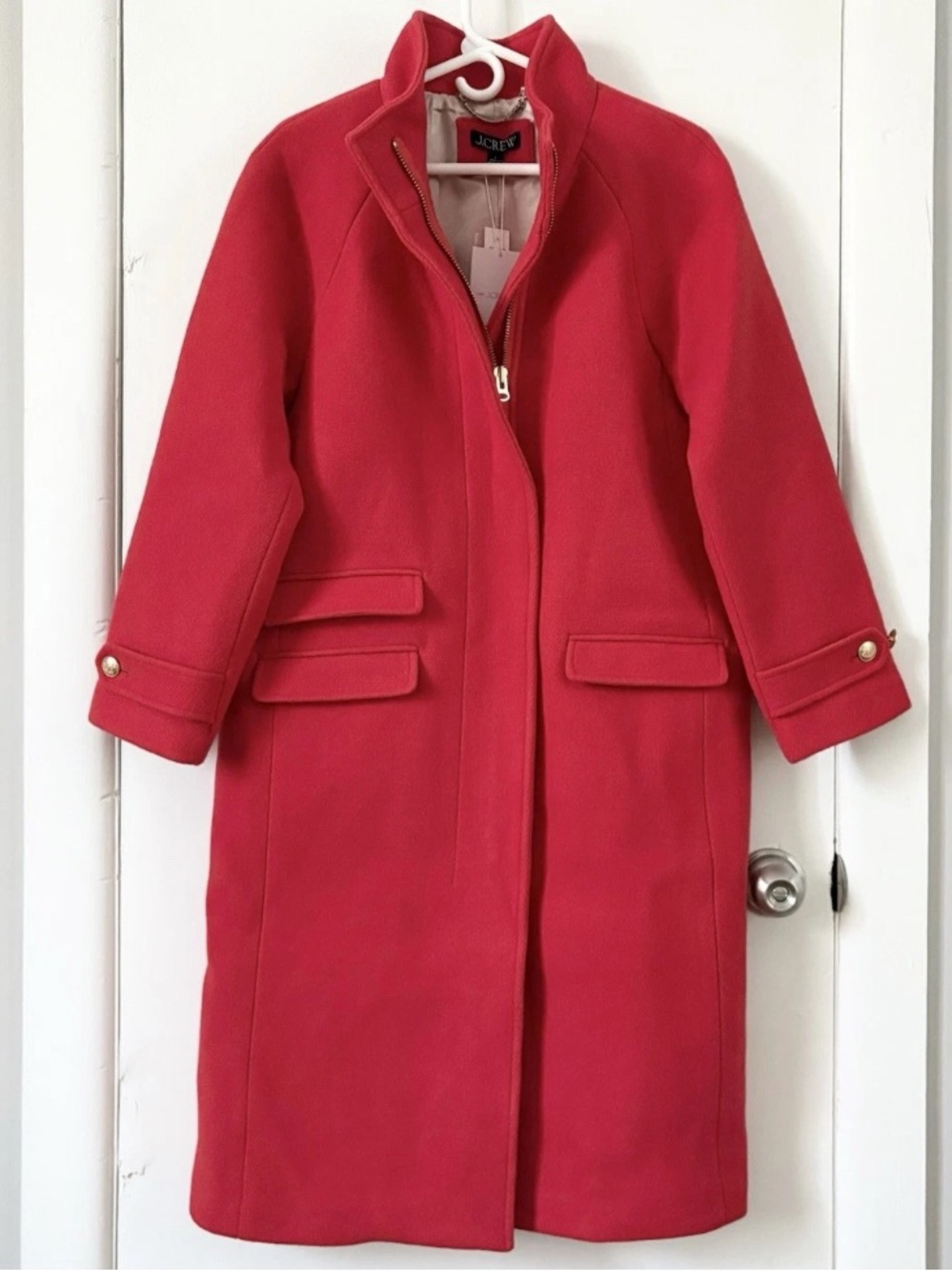 $398 J CREW Red Toscana Lanificio Nello Gori Stadium Cloth Wool Long Coat Sz 6 - Picture 5 of 16